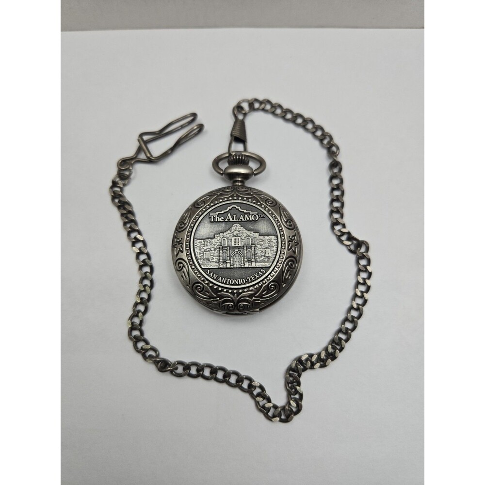 Vintage Collection Alamo San Antonio Texas Pocket Watch Chain Quartz New Battery